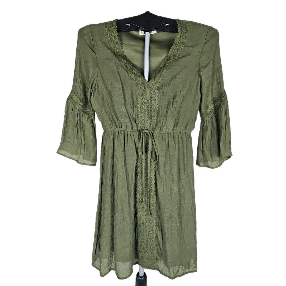 Indigo Rose Green Mini Dress with 3/4 Length flared sleeves, Size S